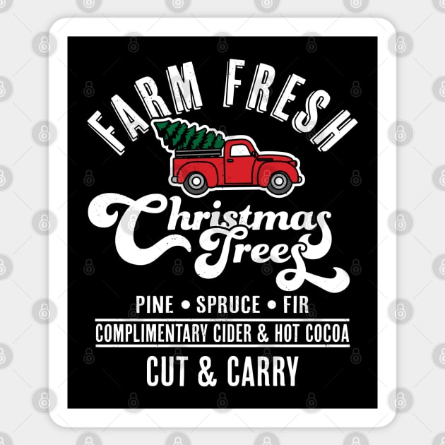 Farm Fresh Christmas Trees - Red Truck Christmas Tree Xmas Sticker by OrangeMonkeyArt